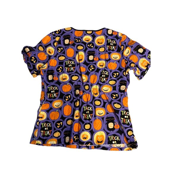 Halloween HQ Scrub Top Trick or Treat Pumpkins Cat Size M - Picture 7 of 11
